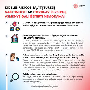 Didelės rizikos sąlytį turėję vakcinuoti ar COVID-19 persirgę asmenys gali išsitirti nemokamai (1)